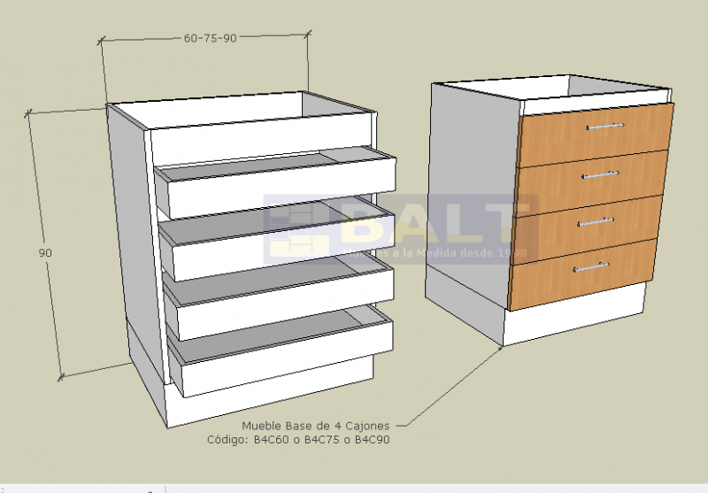 Mueble Modular Base 4 Cajones