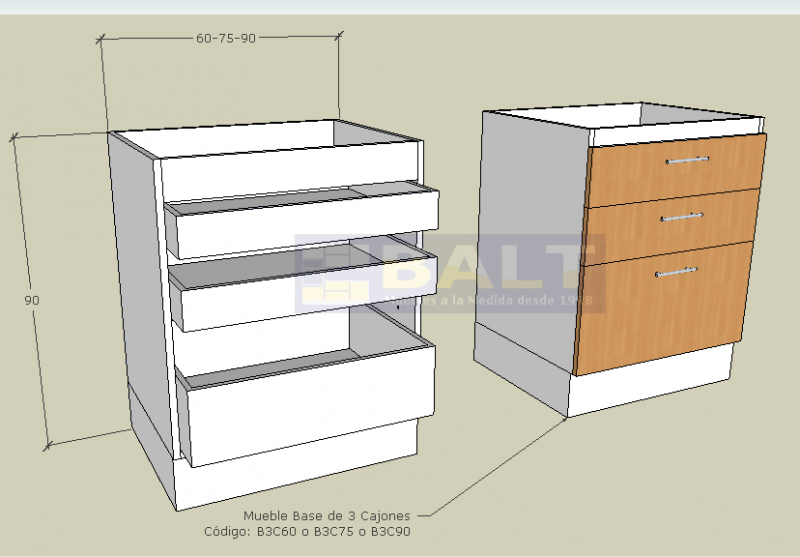 Mueble Base de 3 Cajones